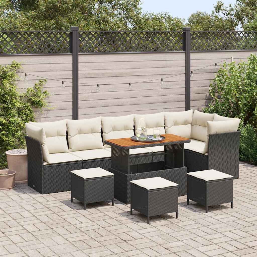 Garten-Sofa-Set 10 stk. 6-Sitzanzahl Schwarz und Creme