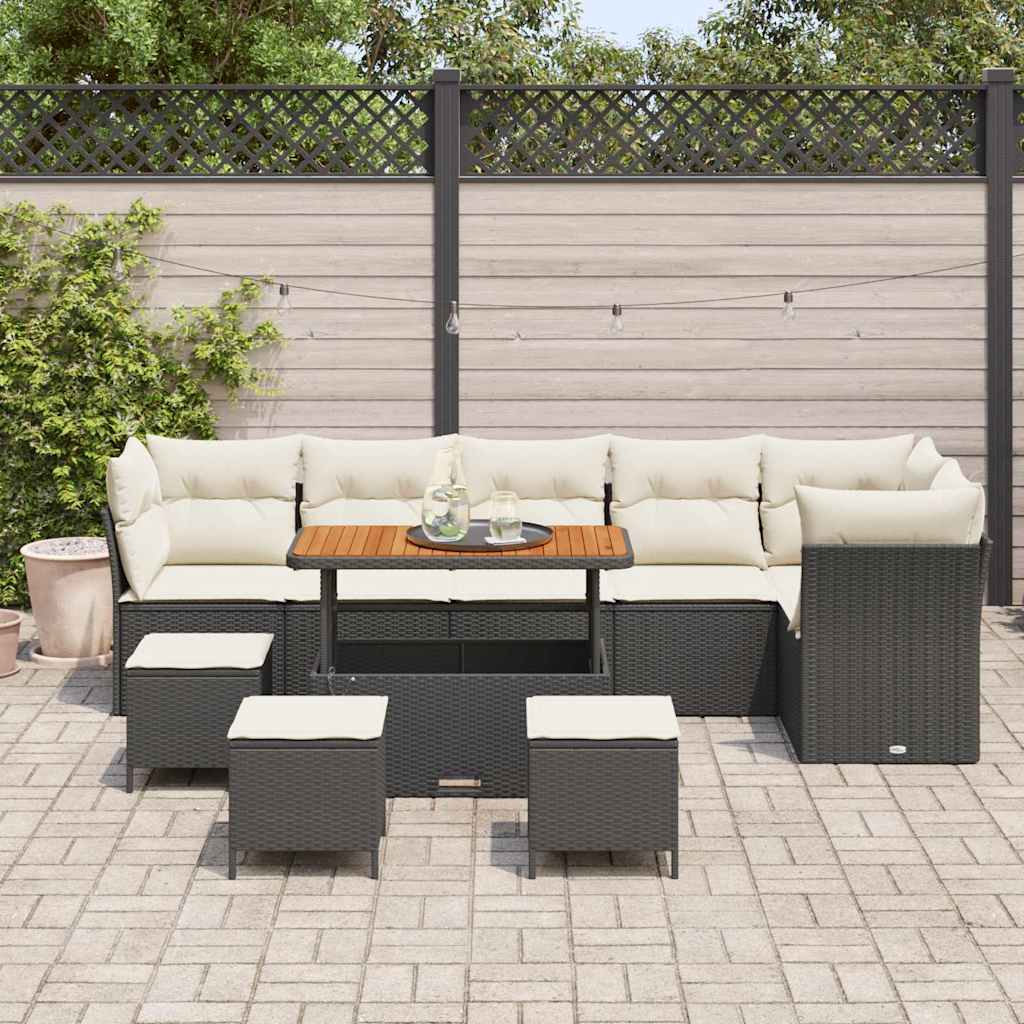Garten-Sofa-Set 10 stk. 6-Sitzanzahl Schwarz und Creme