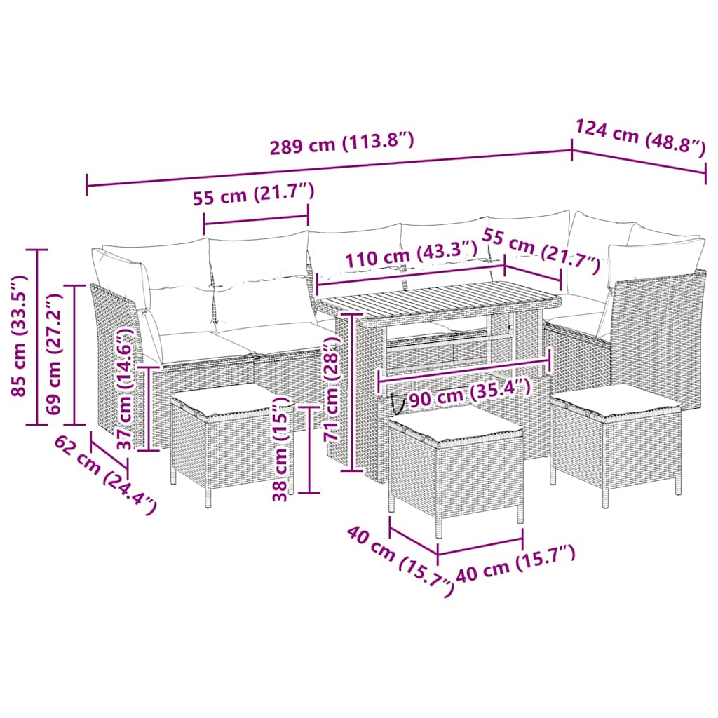 Garten-Sofa-Set 10 stk. 6-Sitzanzahl Schwarz und Creme