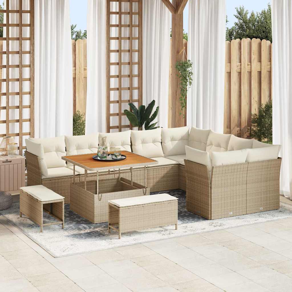 Gartensofa-set 12 Stk. 9-Sitzanzahl Beige und Creme Poly-Rattan