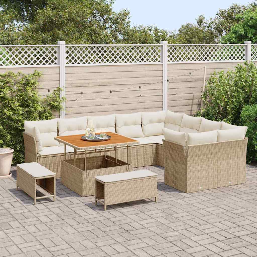 Gartensofa-set 12 Stk. 9-Sitzanzahl Beige und Creme Poly-Rattan