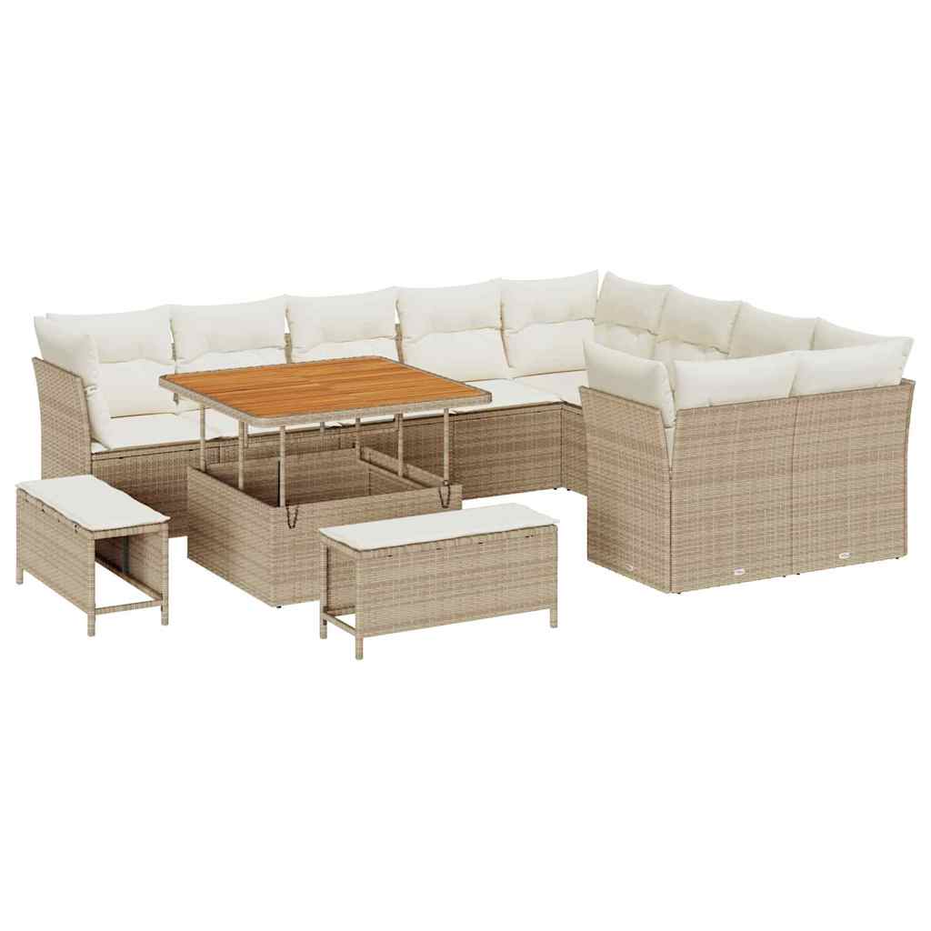 Gartensofa-set 12 Stk. 9-Sitzanzahl Beige und Creme Poly-Rattan