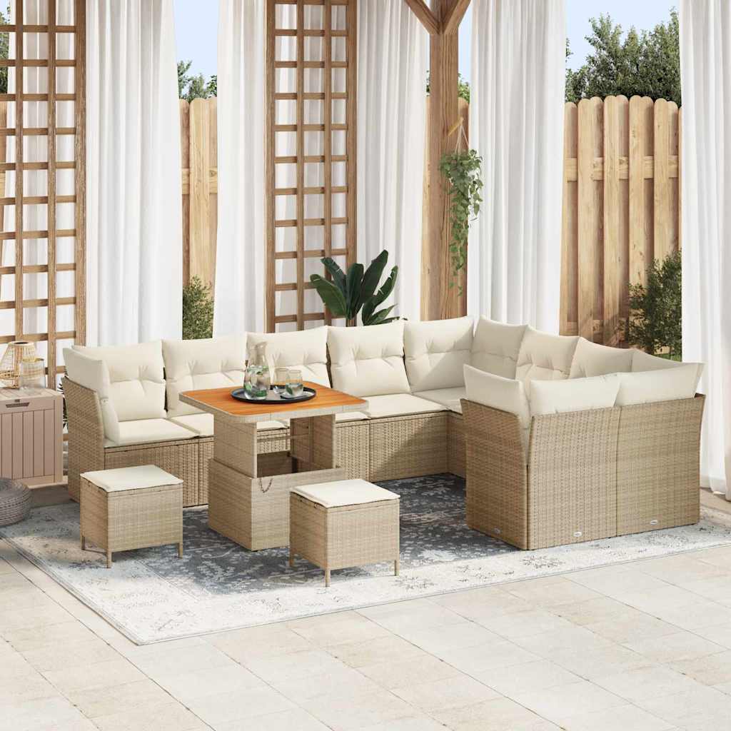 Gartensofa-set 12 Stk. 9-Sitzanzahl Beige und Creme Poly-Rattan