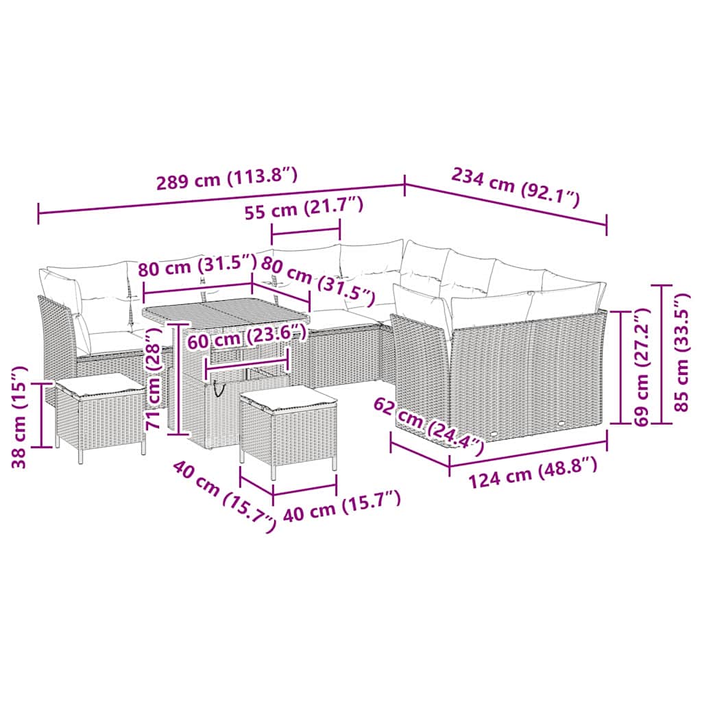 Gartensofa-set 12 Stk. 9-Sitzanzahl Beige und Creme Poly-Rattan