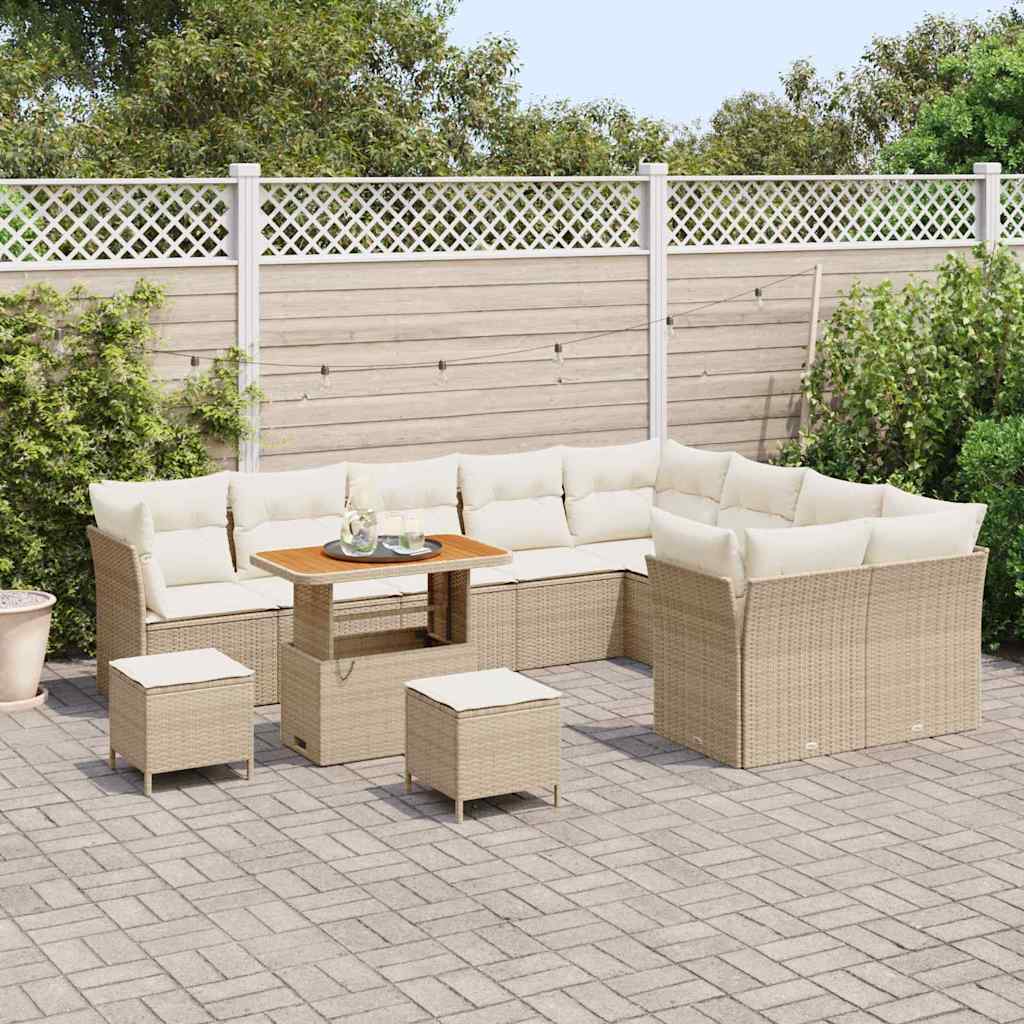 Gartensofa-set 12 Stk. 9-Sitzanzahl Beige und Creme Poly-Rattan