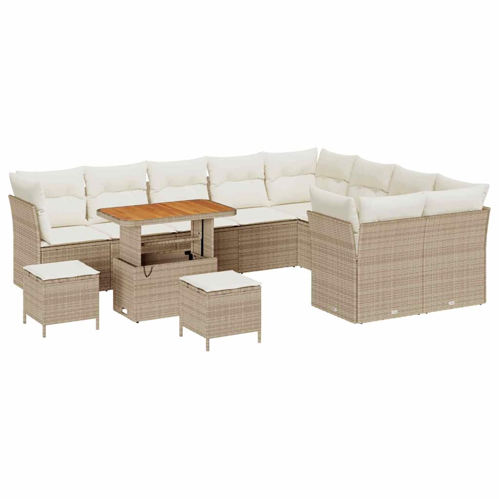 Gartensofa-set 12 Stk. 9-Sitzanzahl Beige und Creme Poly-Rattan