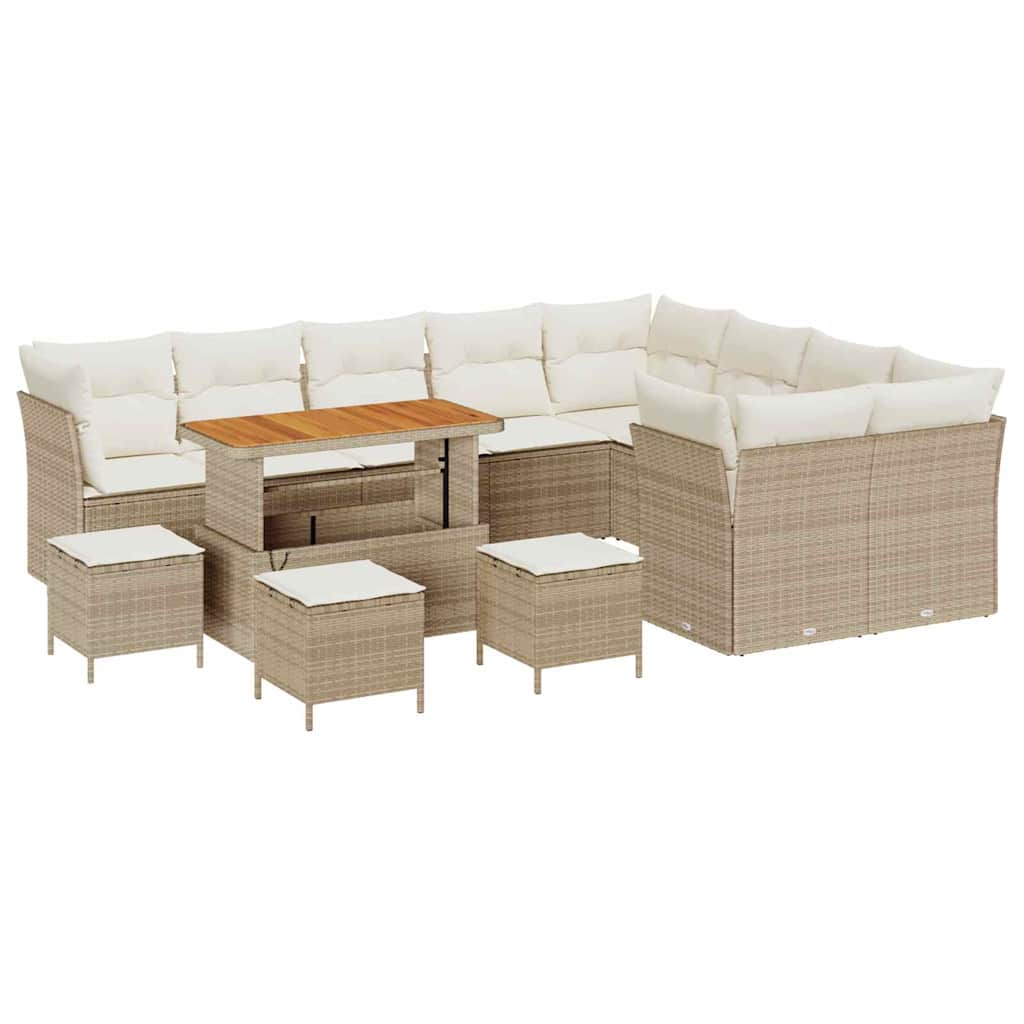 Gartensofa-set 13 Stk. 9-Sitzanzahl Beige und Creme Poly-Rattan