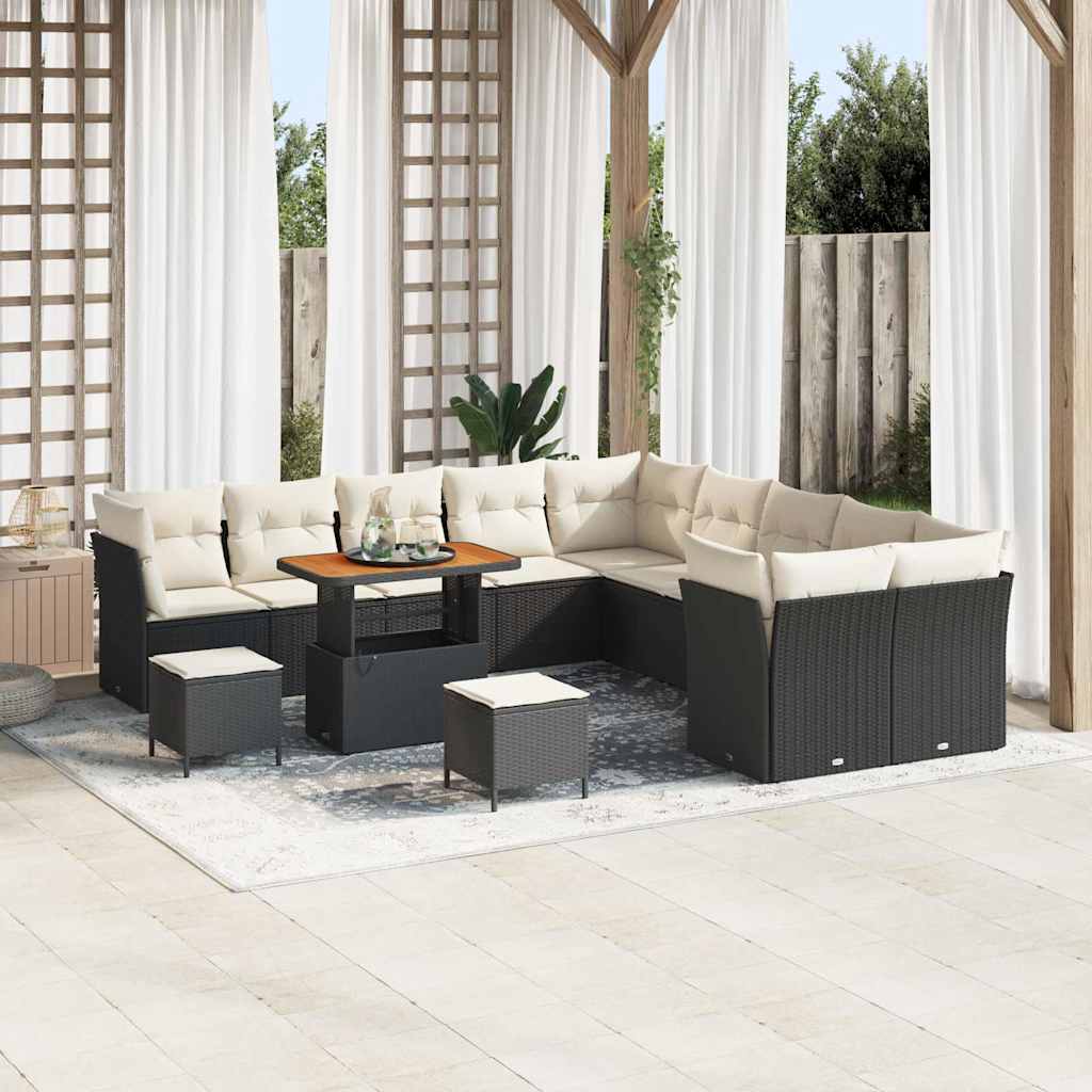 Gartensofa-set 13 stk. Schwarz und Creme Poly-Rattan