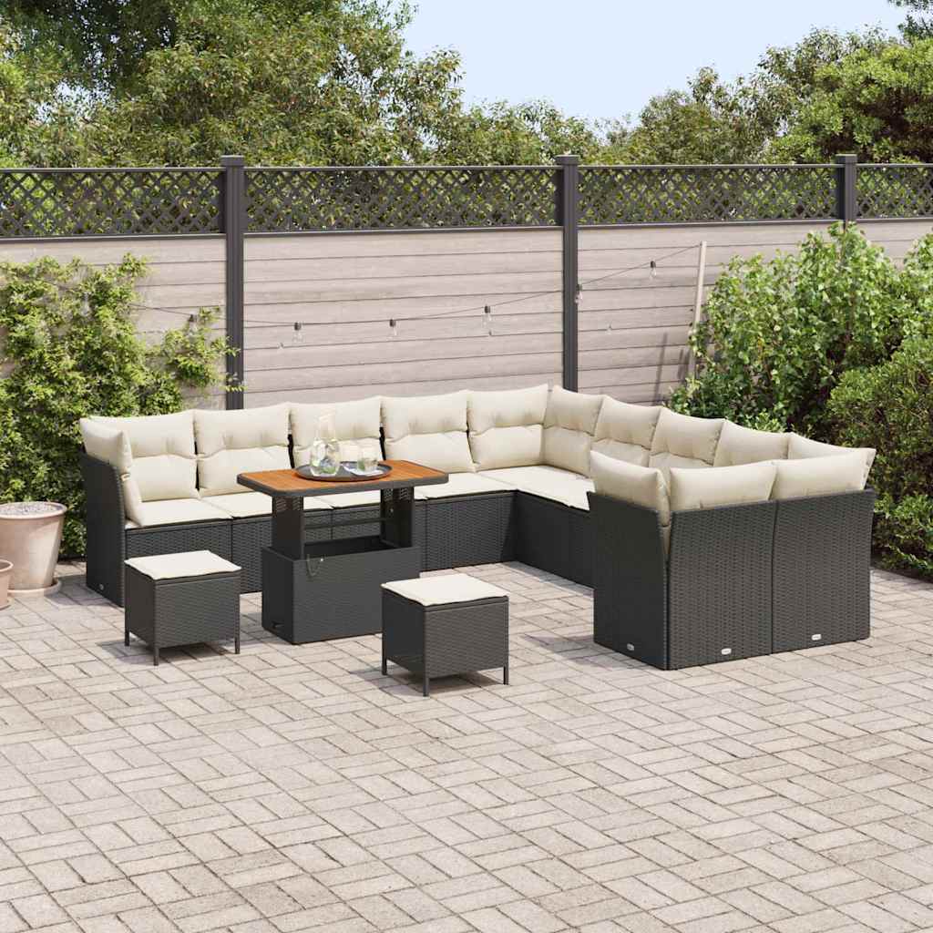 Gartensofa-set 13 stk. Schwarz und Creme Poly-Rattan