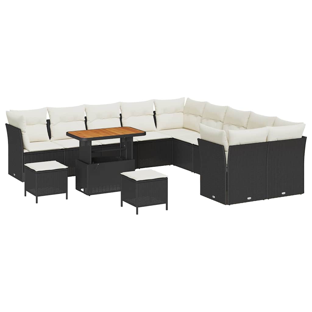 Gartensofa-set 13 stk. Schwarz und Creme Poly-Rattan