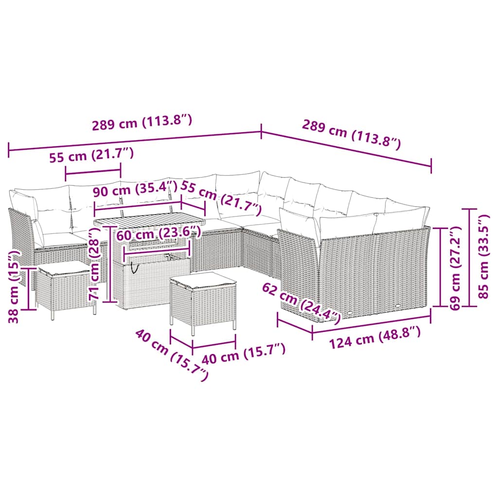 Garten-Sofa-Set mit Kissen 13 pcs Schwarz und Creme
