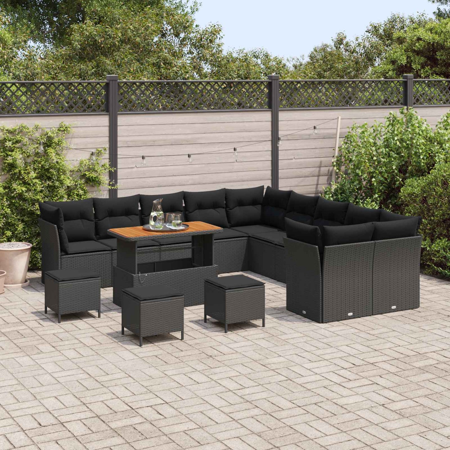 Gartensofa-set 14 stk. Schwarz Poly-Rattan