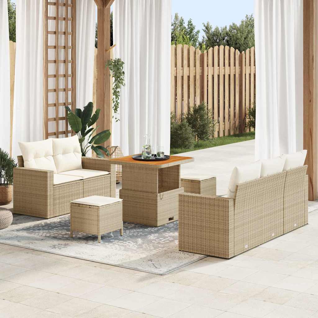 Gartensofa-set 8 Stk. 5-Sitzanzahl Beige und Creme Poly-Rattan