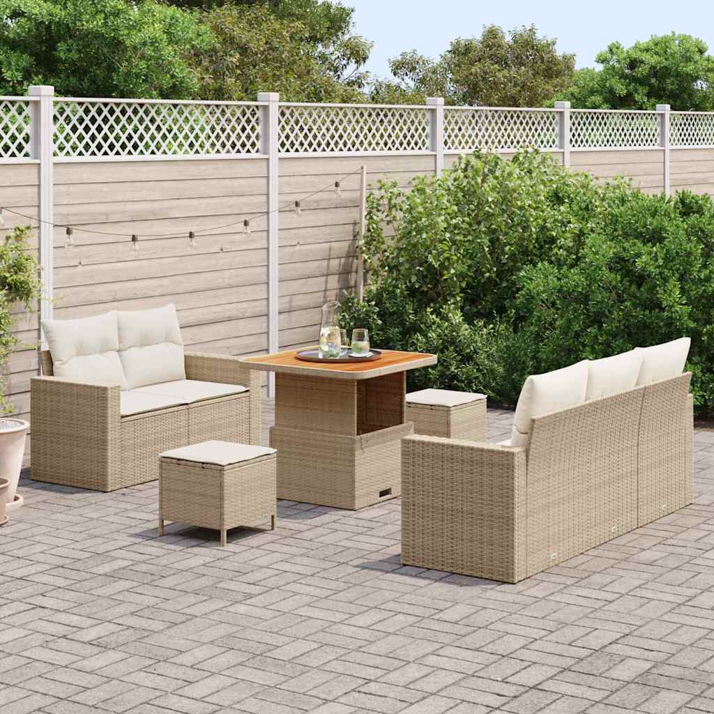 Gartensofa-set 8 Stk. 5-Sitzanzahl Beige und Creme Poly-Rattan