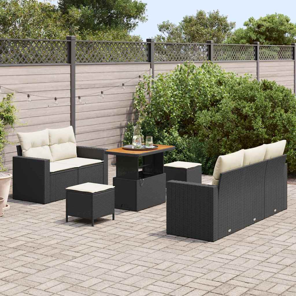 Gartensofa-set mit Kissen 8 pcs Schwarz und Creme Poly-Rattan