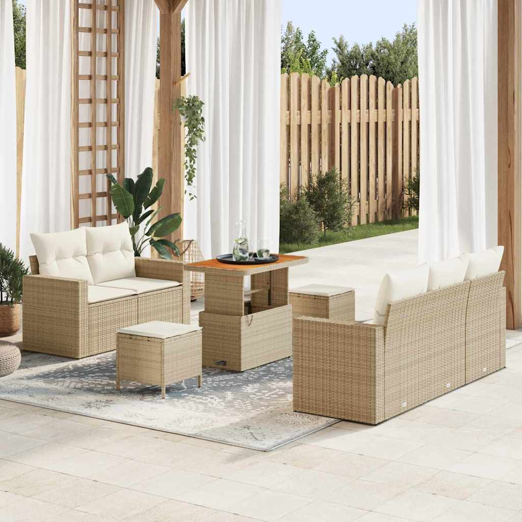Gartensofa-set 8 Stk. 5-Sitzanzahl Beige und Creme Poly-Rattan