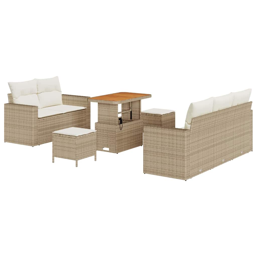 Gartensofa-set 8 Stk. 5-Sitzanzahl Beige und Creme Poly-Rattan