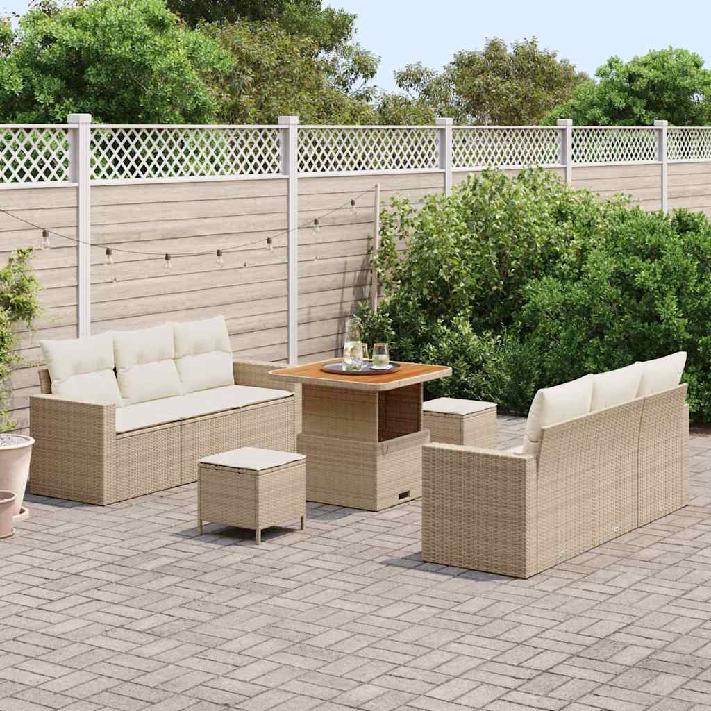 Gartensofa-set 9 Stk. 6-Sitzanzahl Beige und Creme Poly-Rattan