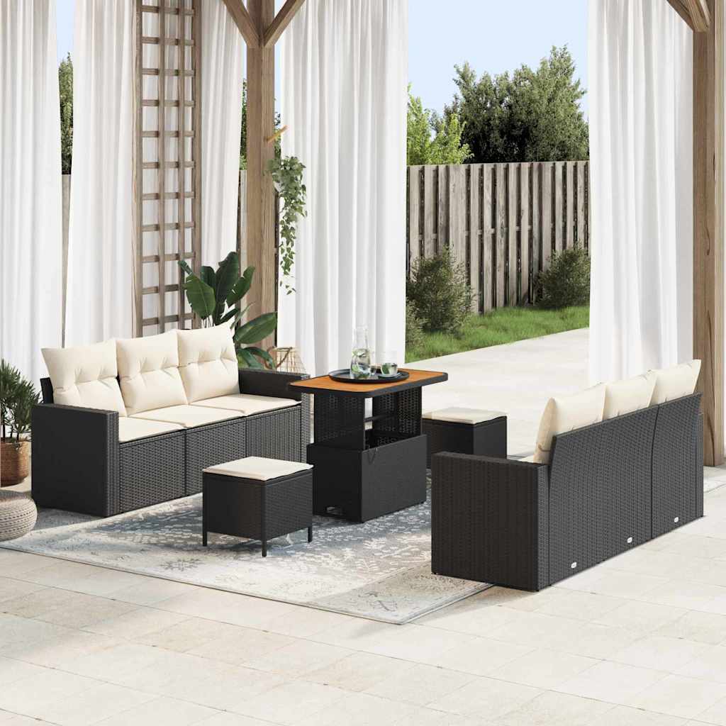 Garten-Sofa-Set mit Kissen mit Speicher 9 pcs Schwarz und Creme