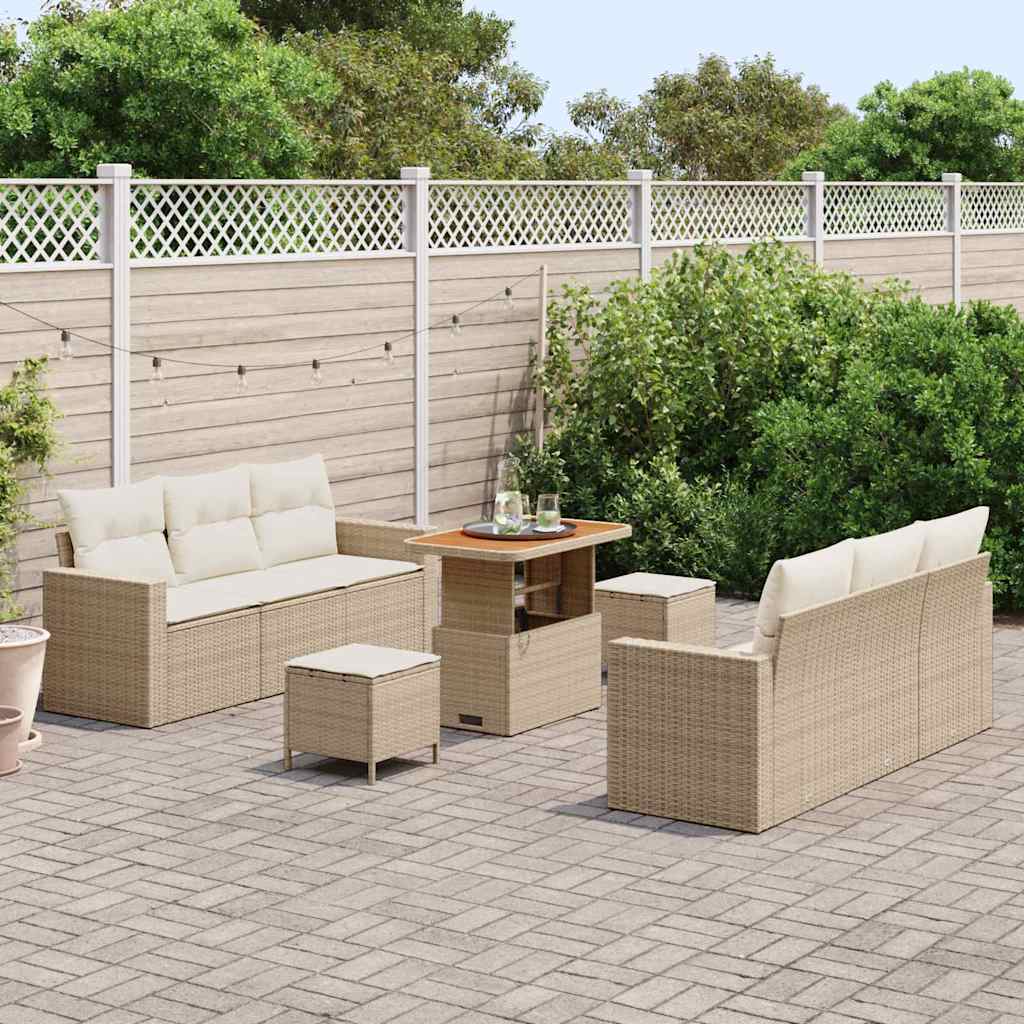 Gartensofa-set 9 Stk. 6-Sitzanzahl Beige und Creme Poly-Rattan