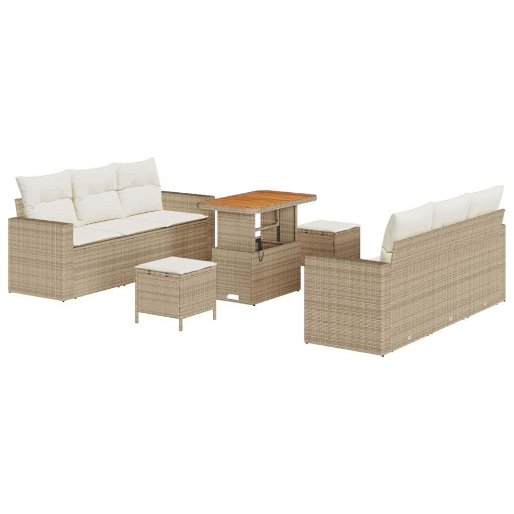 Gartensofa-set 9 Stk. 6-Sitzanzahl Beige und Creme Poly-Rattan