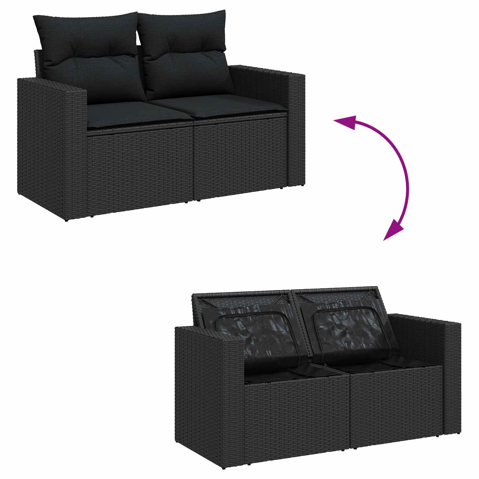Garten-Sofa-Set mit Kissen mit Speicher 10 pcs Schwarz