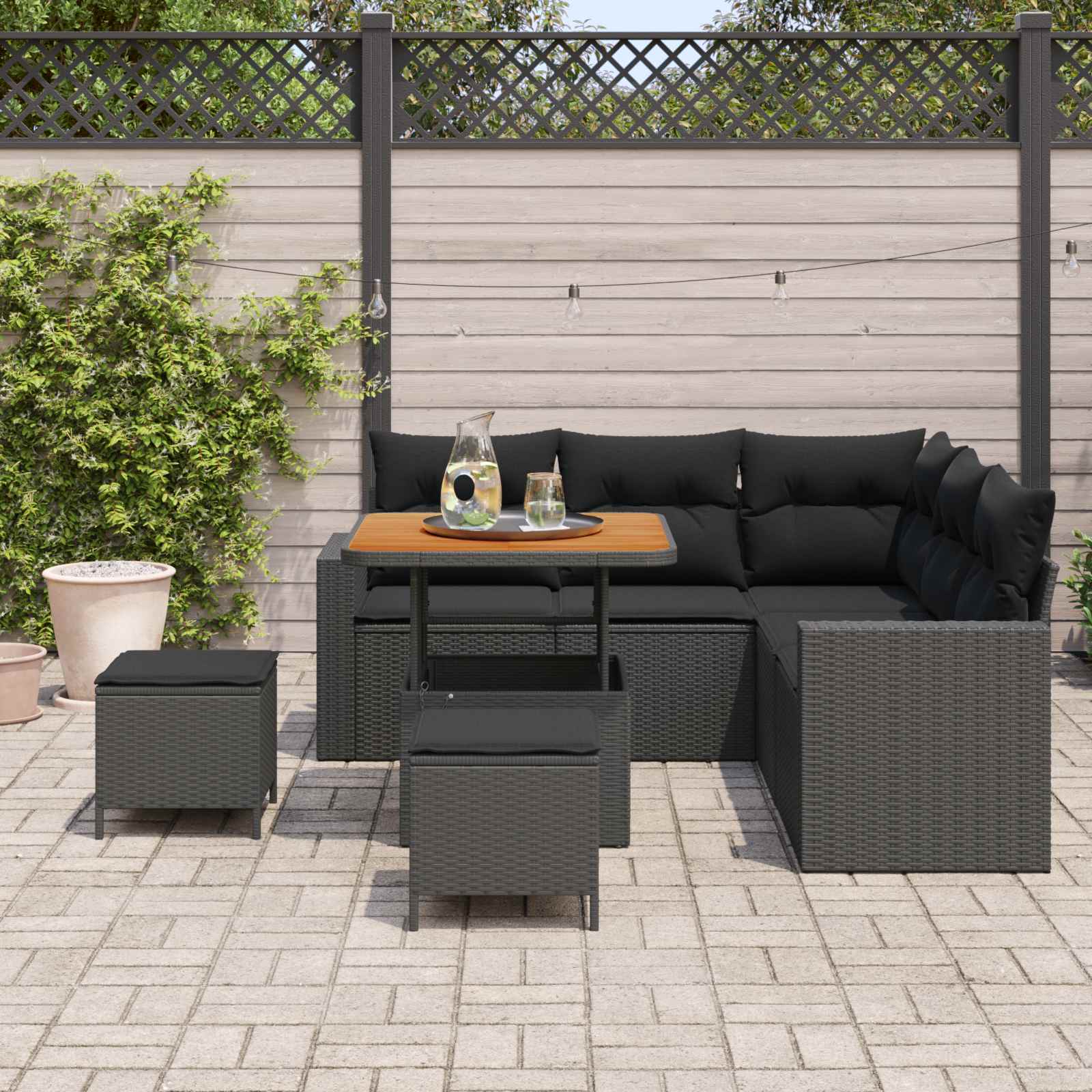 Gartensofa-set mit Kissen 9 pcs Schwarz Poly-Rattan