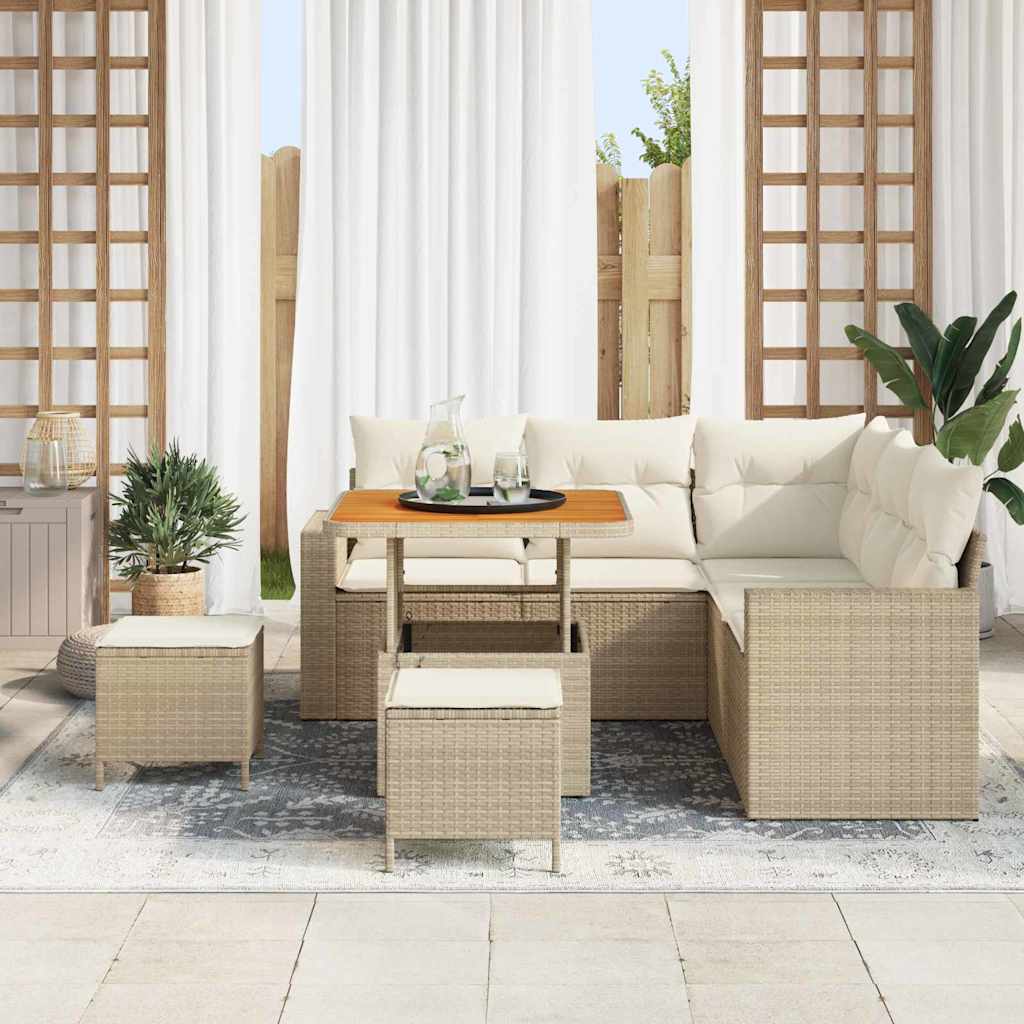 Gartensofa-set 9 Stk. 6-Sitzanzahl Beige und Creme Poly-Rattan