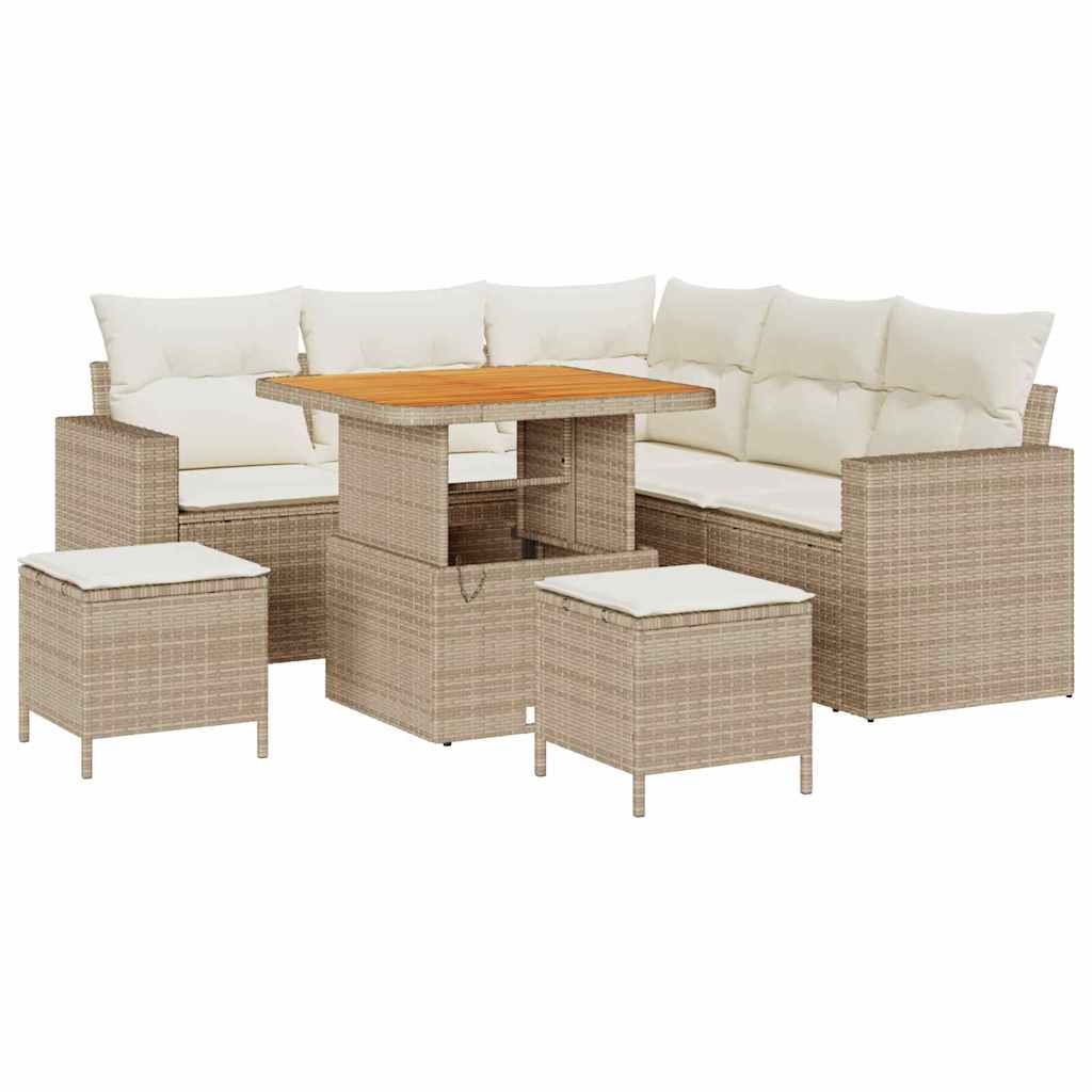 Gartensofa-set 9 Stk. 6-Sitzanzahl Beige und Creme Poly-Rattan