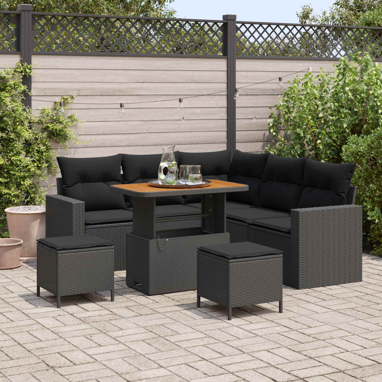 Gartensofa-set 9 stk. 6-Sitzanzahl Schwarz Poly-Rattan
