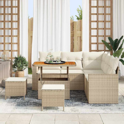 Gartensofa-set 9 Stk. 6-Sitzanzahl Beige und Creme Poly-Rattan