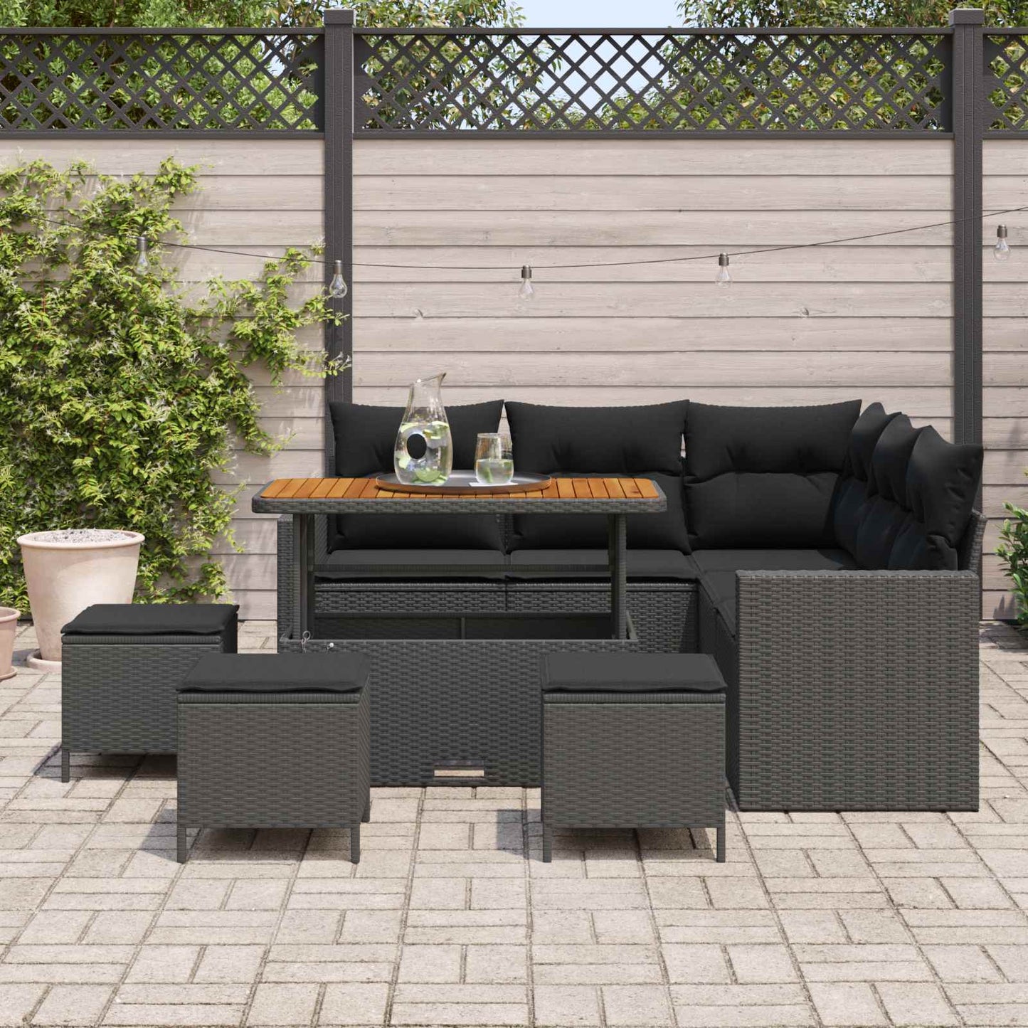 Gartensofa-set mit Kissen 10 pcs Schwarz Poly-Rattan