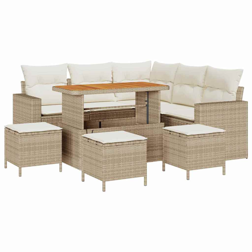 Gartensofa-set 10 Stk. 7-Sitzanzahl Beige und Creme Poly-Rattan
