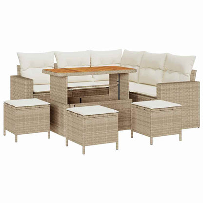 Gartensofa-set 10 Stk. 7-Sitzanzahl Beige und Creme Poly-Rattan