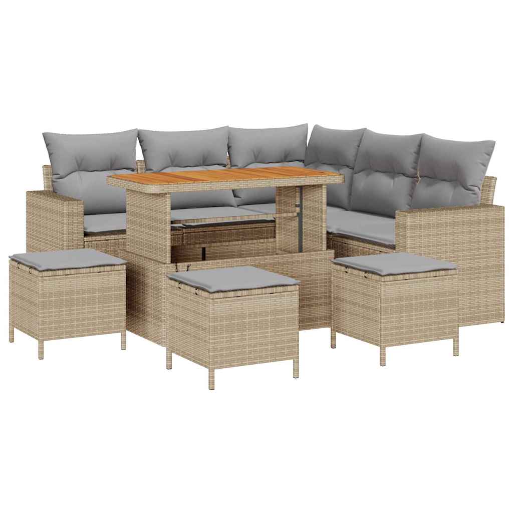Gartensofa-set 10 Stk. 7-Sitzanzahl Beige und Hellgrau