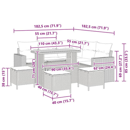 Gartensofa-set 10 Stk. 7-Sitzanzahl Beige und Hellgrau