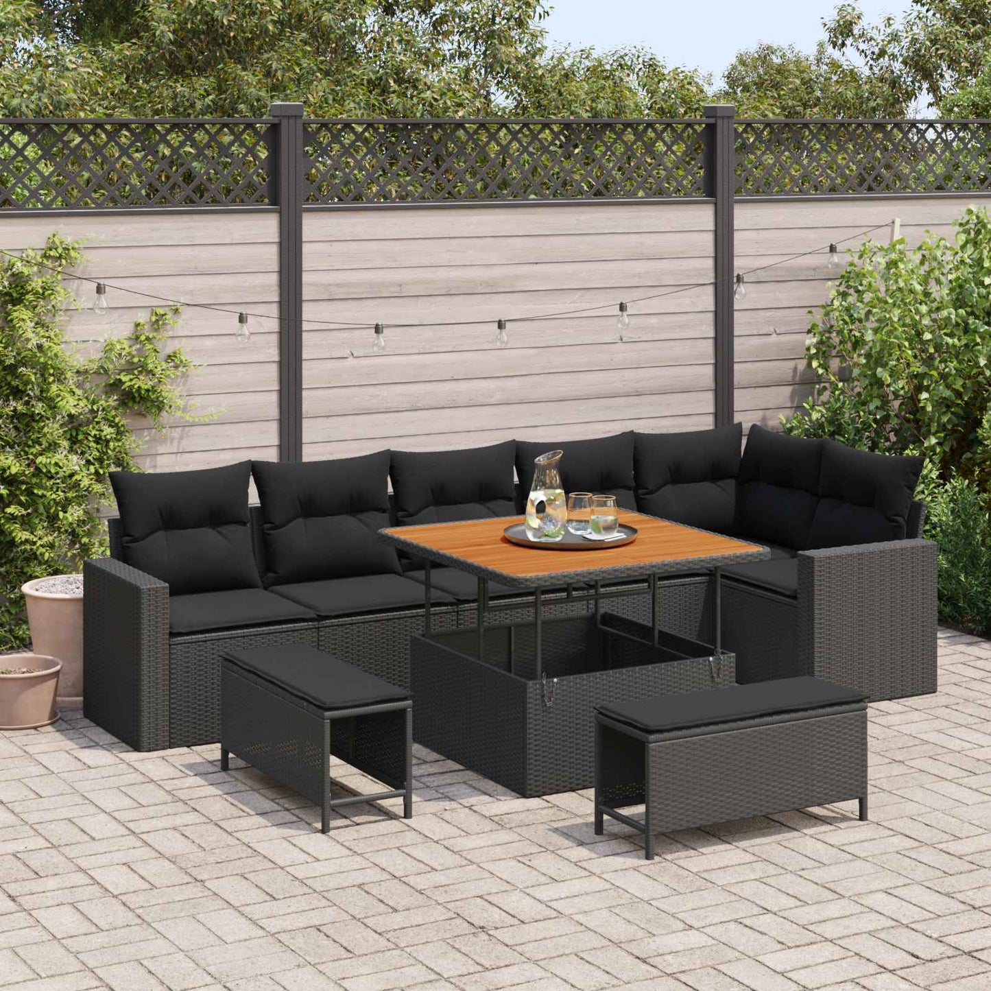 Gartensofa-set mit Kissen 11 pcs Schwarz Poly-Rattan