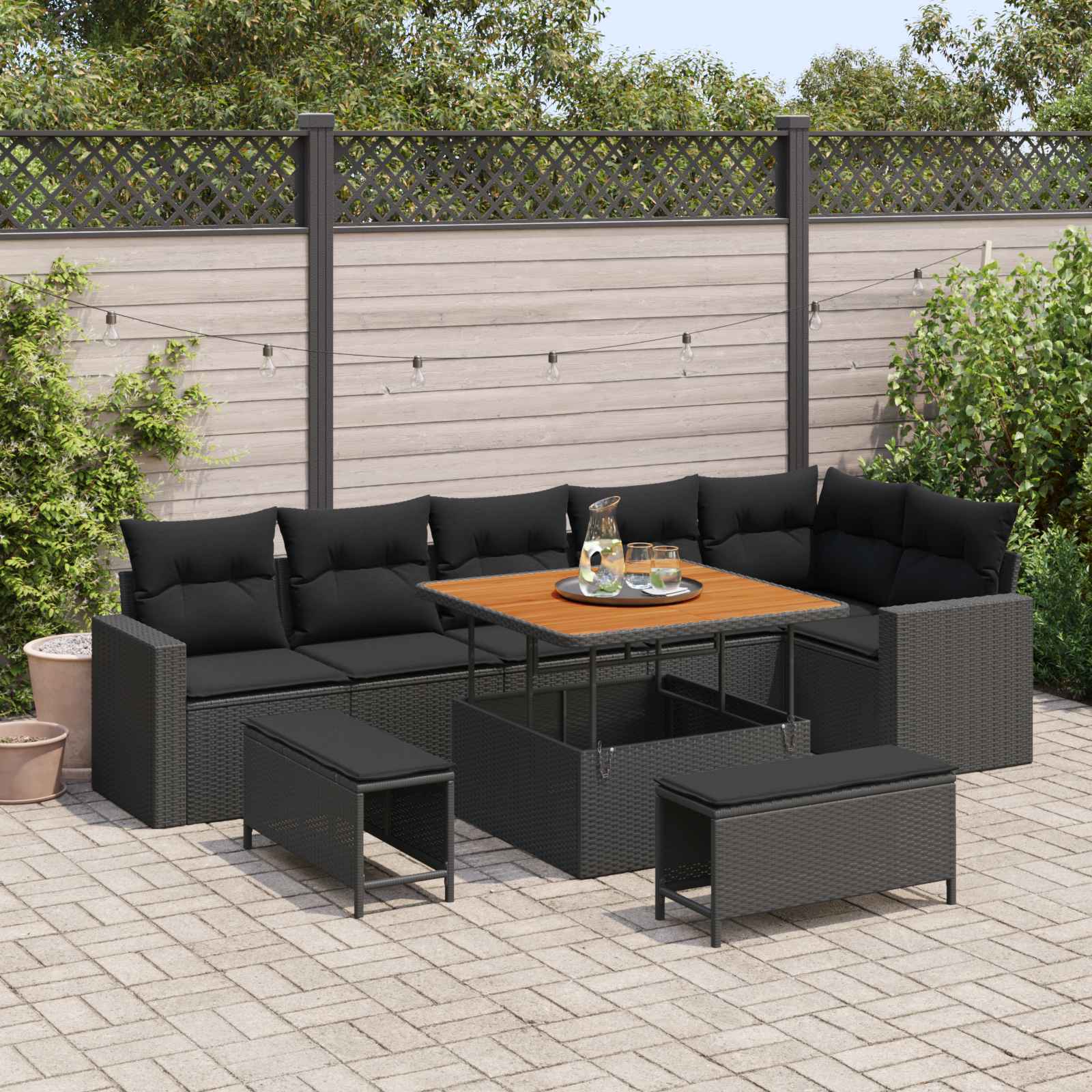 Gartensofa-set mit Kissen 11 pcs Schwarz Poly-Rattan