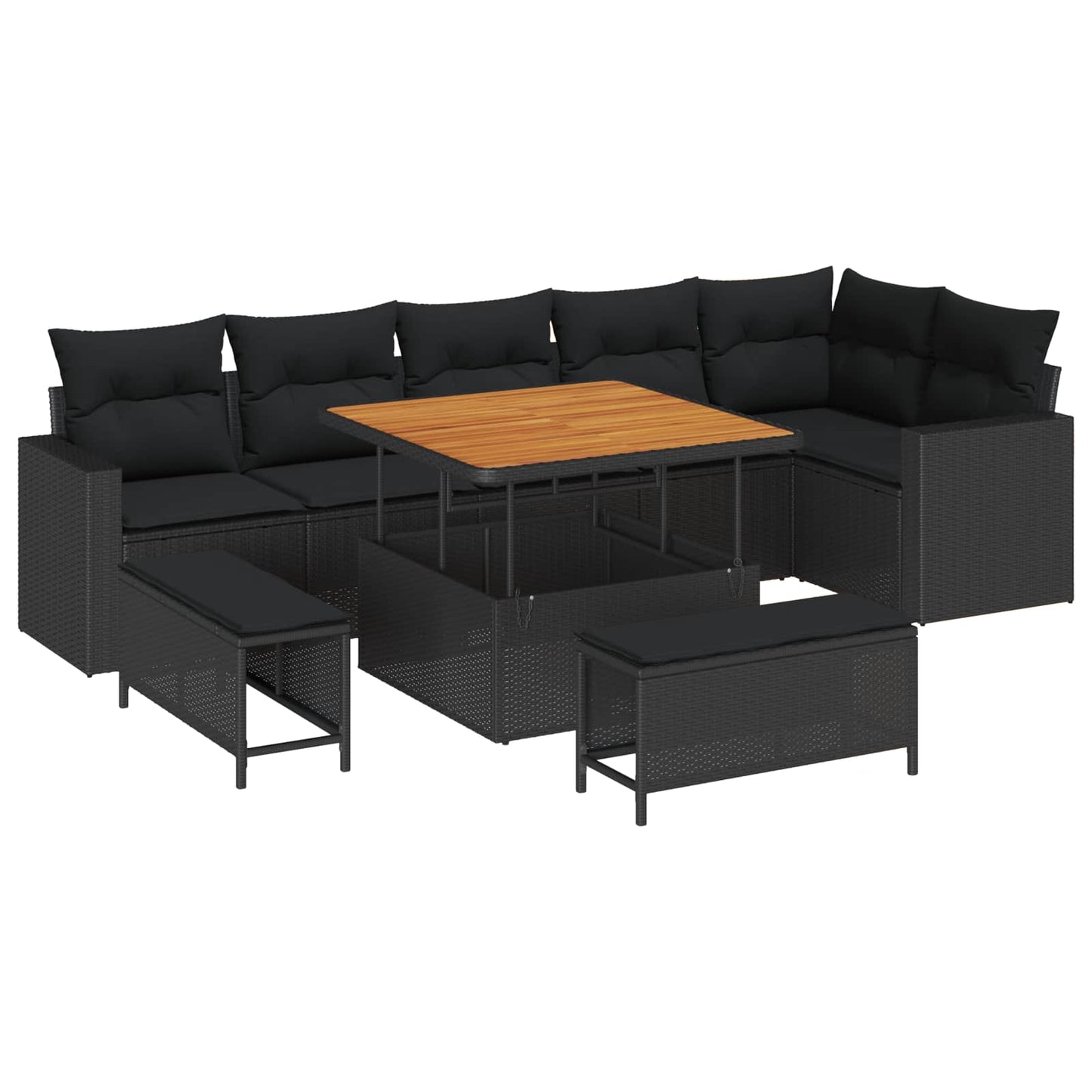 Gartensofa-set 11 stk. 9-Sitzanzahl Schwarz Poly-Rattan