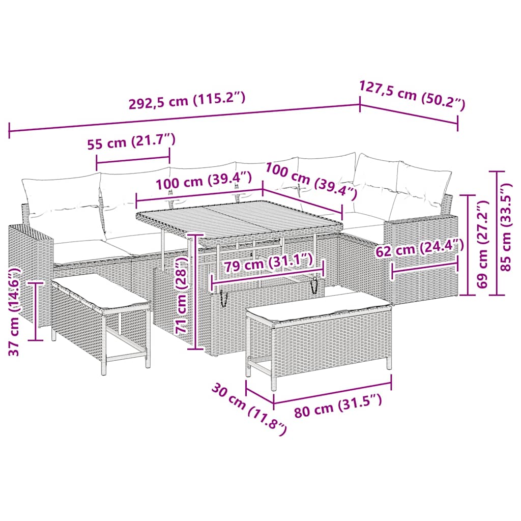 Gartensofa-set 11 stk. 9-Sitzanzahl Schwarz und Creme