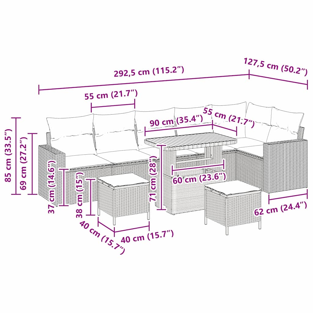 Gartensofa-set 11 stk. 7-Sitzanzahl Schwarz und Creme