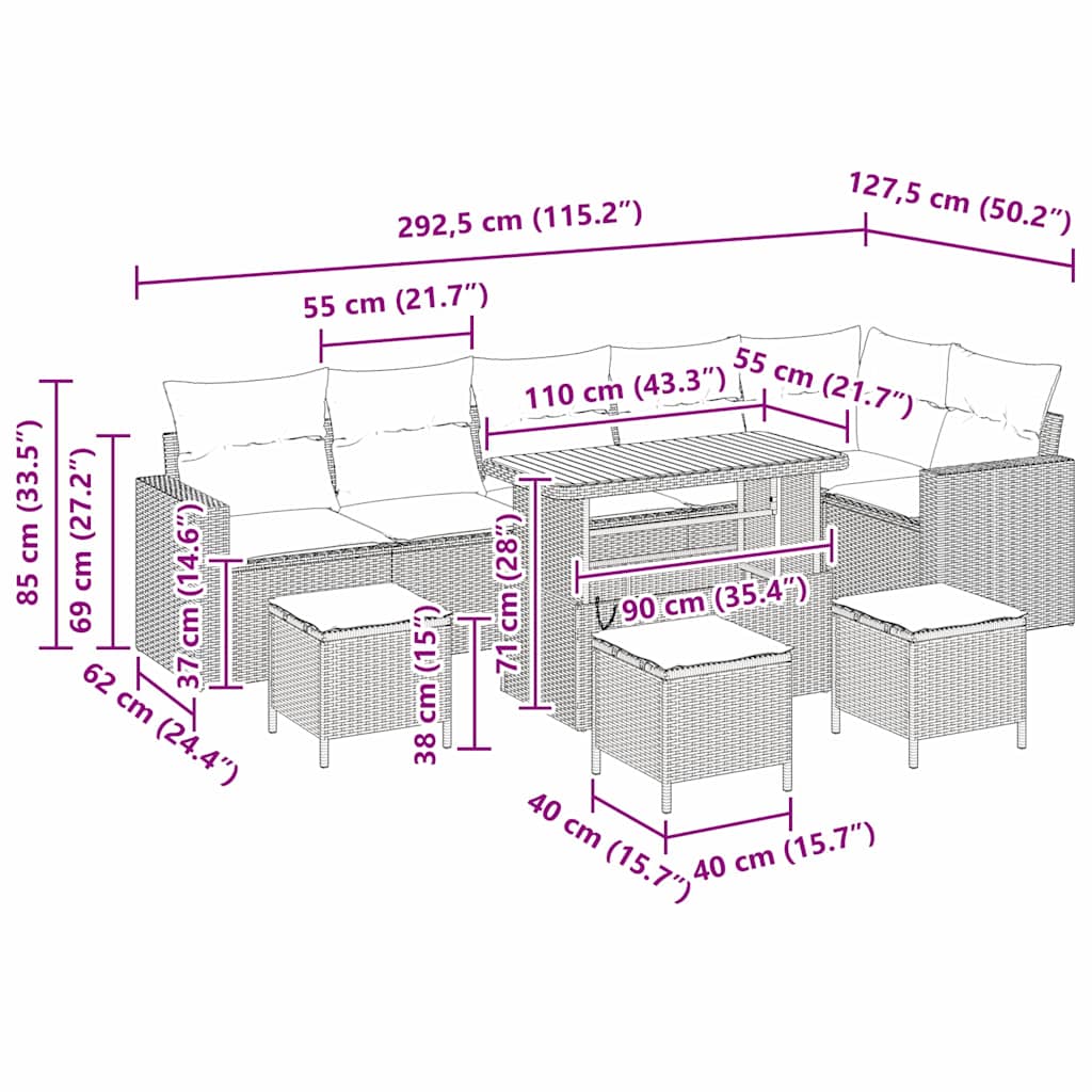 Gartensofa-set 12 stk. 8-Sitzanzahl Schwarz und Creme