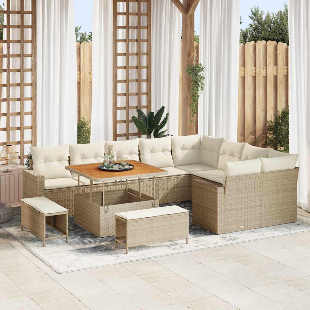 Gartensofa-set 13 Stk. 12-Sitzanzahl Beige und Creme