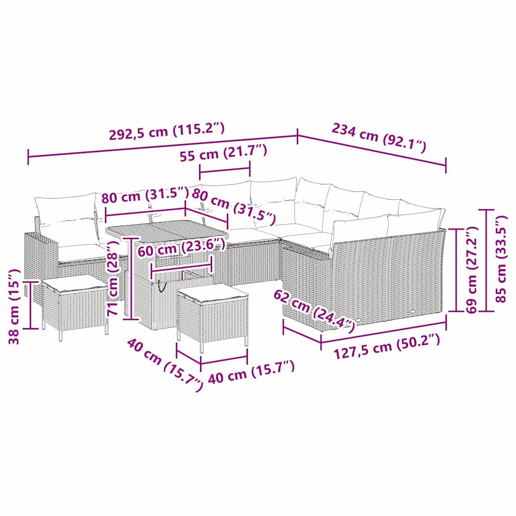 Gartensofa-set 13 Stk. 10-Sitzanzahl Beige und Creme