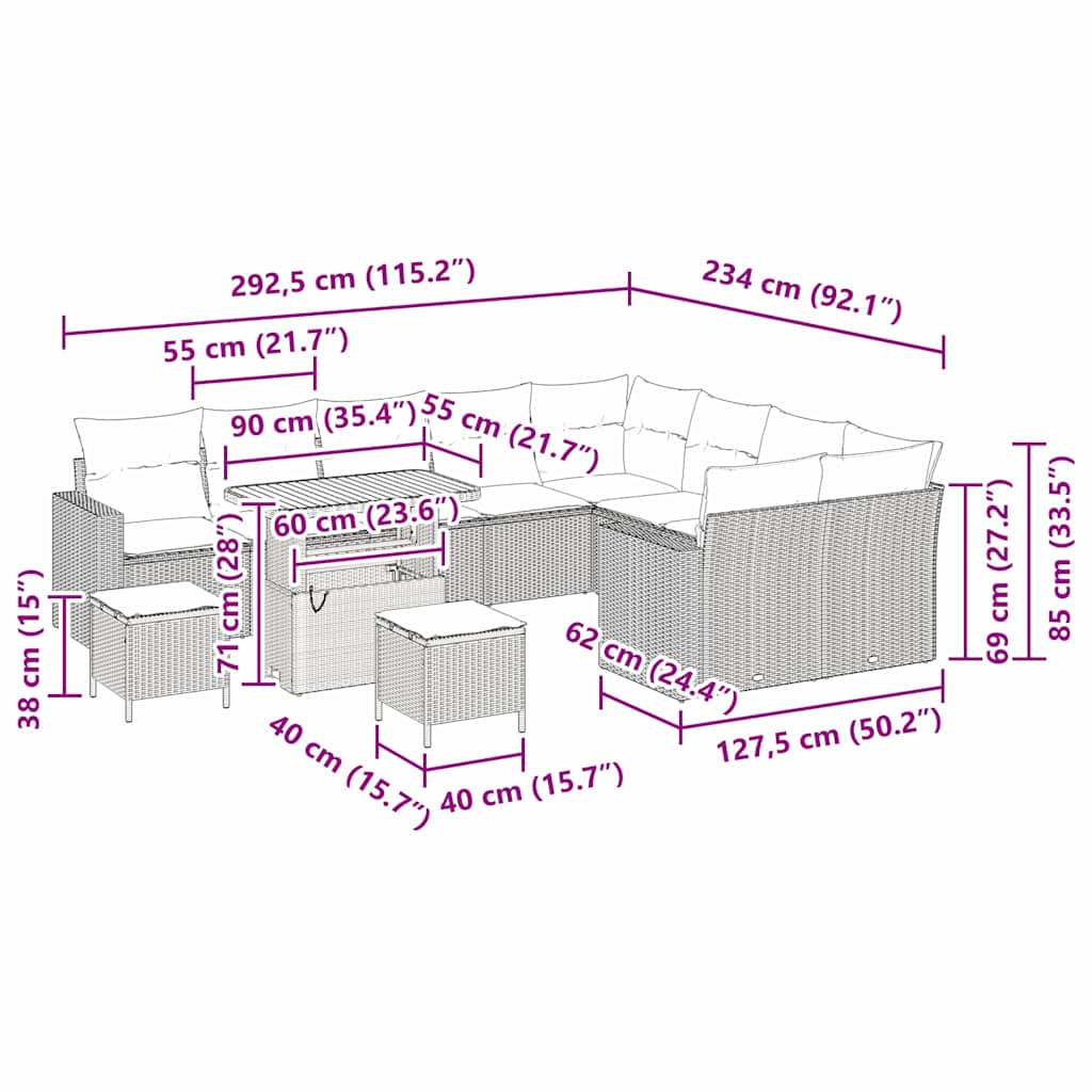 Gartensofa-set 13 Stk. 10-Sitzanzahl Beige und Creme