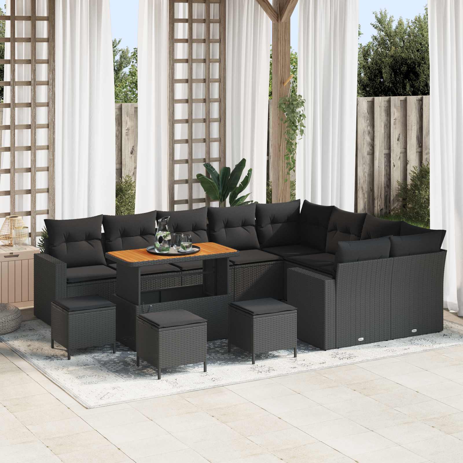 Gartensofa-set mit Kissen 14 pcs Schwarz Poly-Rattan