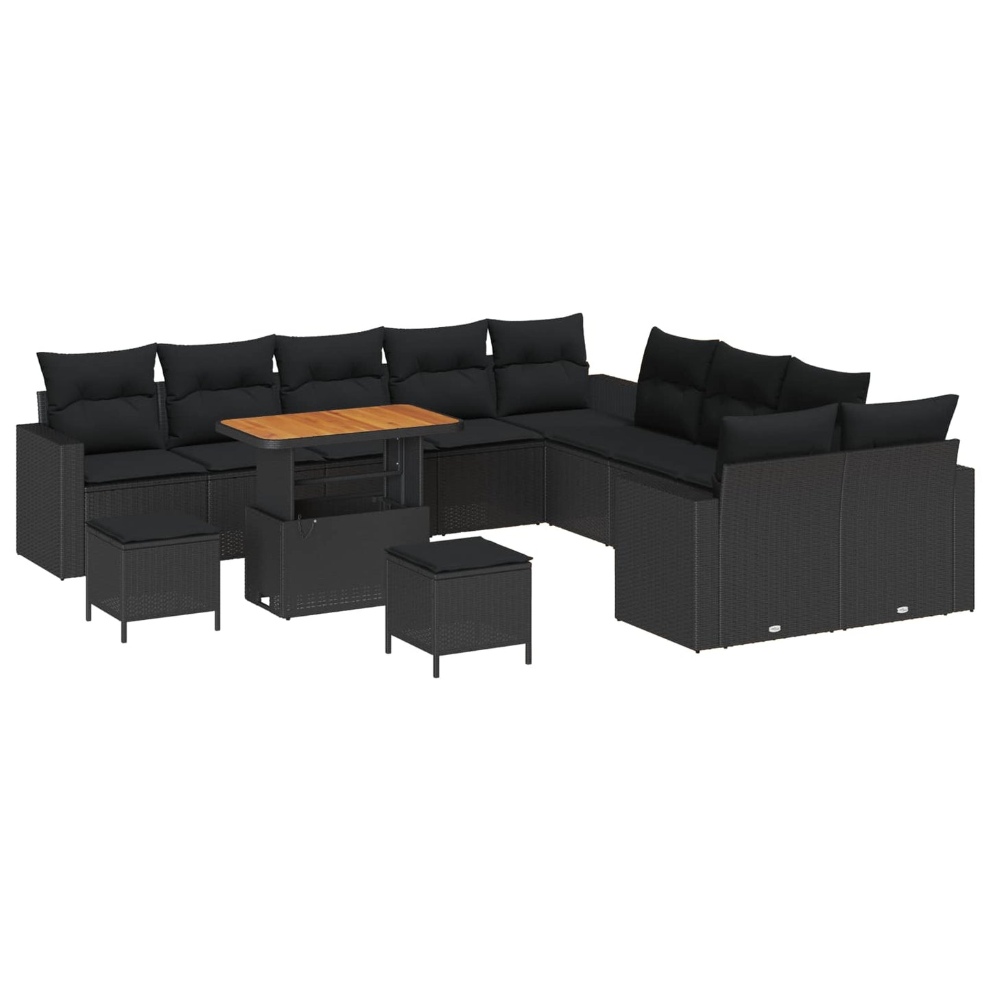 Gartensofa-set mit Kissen 17 pcs Schwarz Poly-Rattan