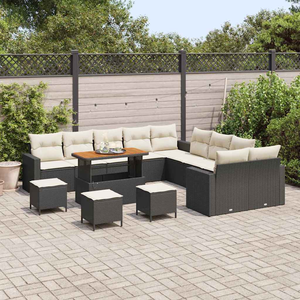Gartensofa-set 18 stk. 11-Sitzanzahl Schwarz und Creme