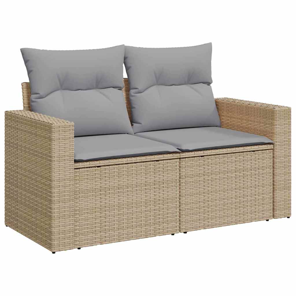 Gartensofa-set mit Kissen 18 pcs Beige und Hellgrau Poly-Rattan