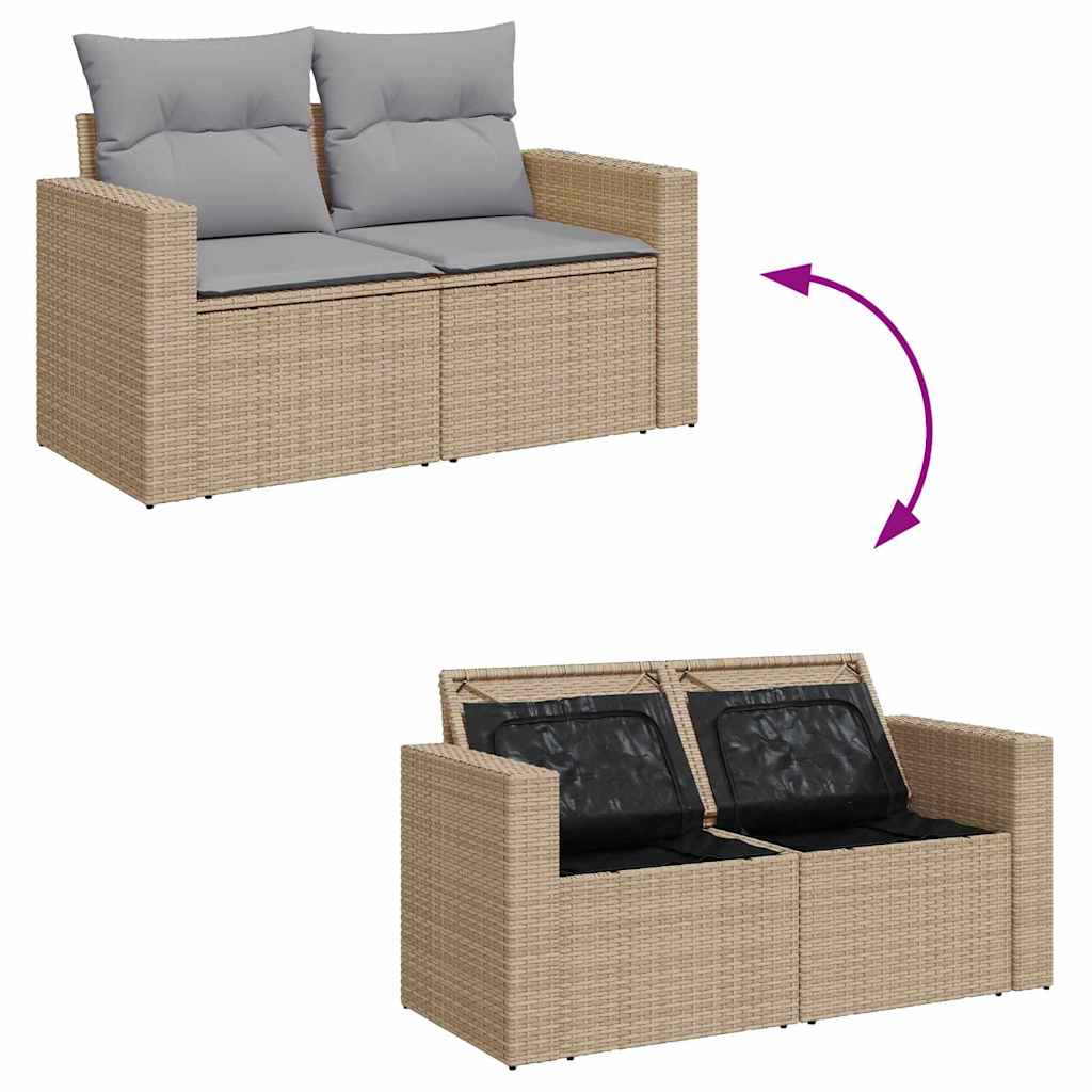 Gartensofa-set mit Kissen 18 pcs Beige und Hellgrau Poly-Rattan